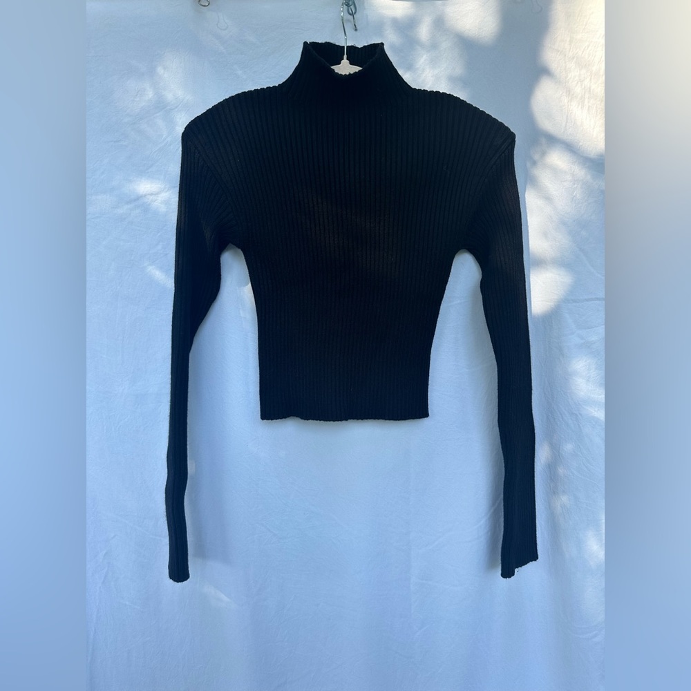 Zara Black Ribbed Knit Top Medium